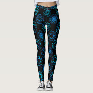 Blaue Sonnenblumen Muster schwarzer Hintergrund Leggings