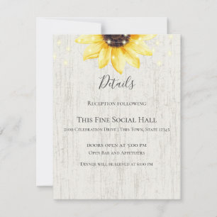 Blaue Sonnenblumen und Lichter Rustikale Hochzeit  Einladung