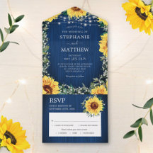 Blaue Sonnenblumenleuchten Rustikale Hochzeit