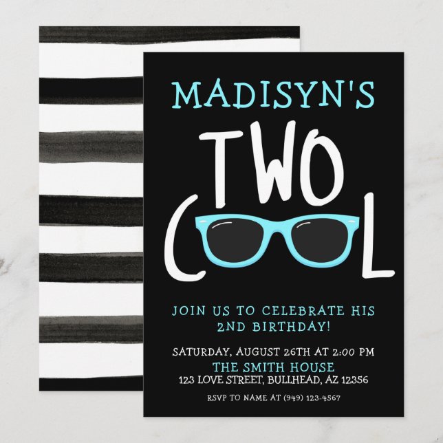 Blaue Sonnenbrille des Jungen zwei Coolen 2. Gebur Einladung (Vorne/Hinten)
