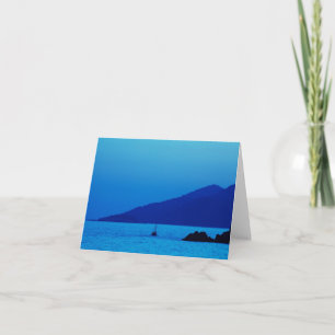 blaue Sonnenuntergangs- und Boot-Notizkarte Karte