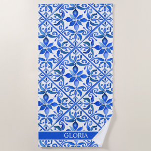 Blaue spanische Talavera-Fliesen Brautjungfern-Ges Strandtuch