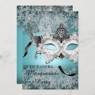 Blaue Sparkasse Snowflake Masquerade Quinceanera Einladung