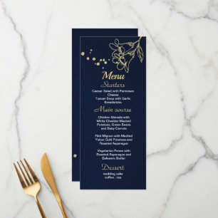 Blaue Speisekarte mit Goldblume Menükarte