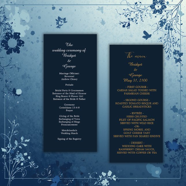 Blaue Speisekarte und Hochzeitskarte Programm (Von Creator hochgeladen)