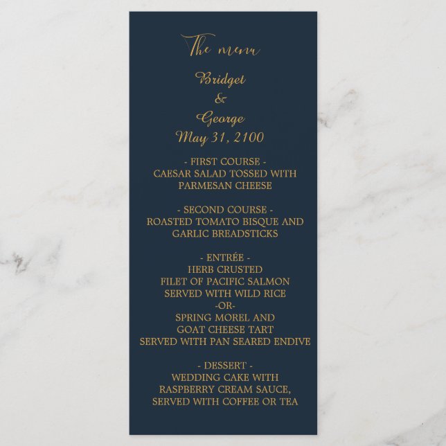 Blaue Speisekarte und Hochzeitskarte Programm (Vorderseite)