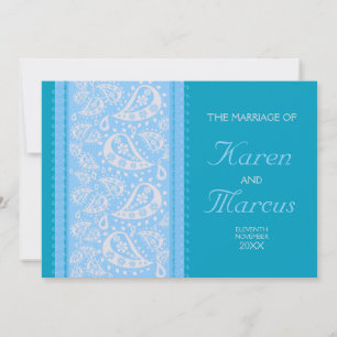 Blaue Spice Paisley Hochzeit  5x7 Einladung
