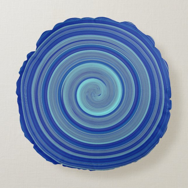 Blaue Spirale Rundes Kissen (Vorderseite)