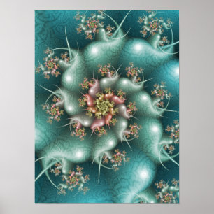 Blaue Spiralfraktal Poster