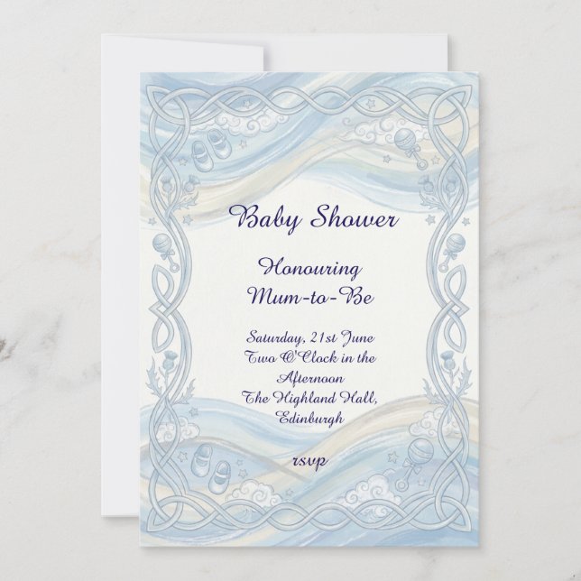 Blaue Spitze Baby Shower Einladung (Vorderseite)