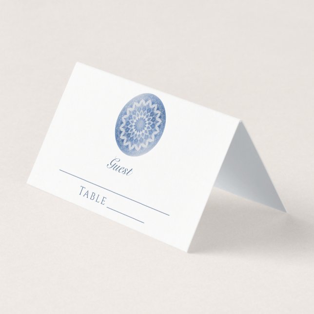 Blaue Spitze Mandala Hochzeitsplatzkarte (Vorderseite)