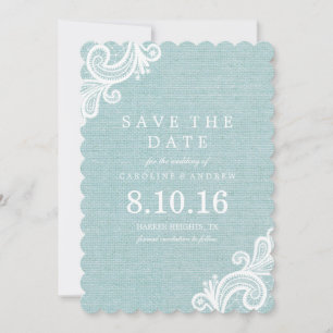 Blaue Spitze und Jute Save-the-Date Save The Date