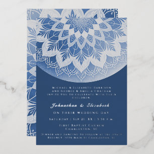 Blaue Spitzen-Mandala-Hochzeit Folieneinladung