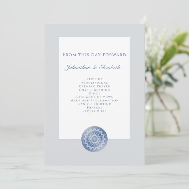 Blaue Spitzen-Mandala-Hochzeit Programm (Stehend Vorderseite)