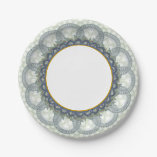 Blaue Spitzen mit Tellern aus Goldhalbpapier Pappteller