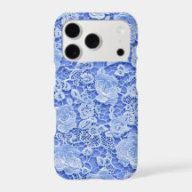 Blaue Spitzen-Textur iPhone-Hülle | Blue Coquette