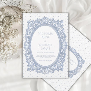 Blaue Spitzenrahmen Whimsical Vintage Hochzeit Einladung