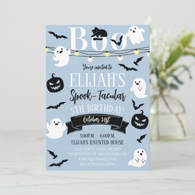 Blaue Spook-takuläre Spuk Geburtstag Einladung (Stehend Vorderseite)