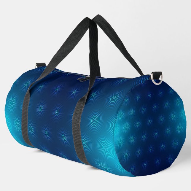 Blaue Sporttasche mit schwarzen Gurten Duffle Bag (Linke Ecke)