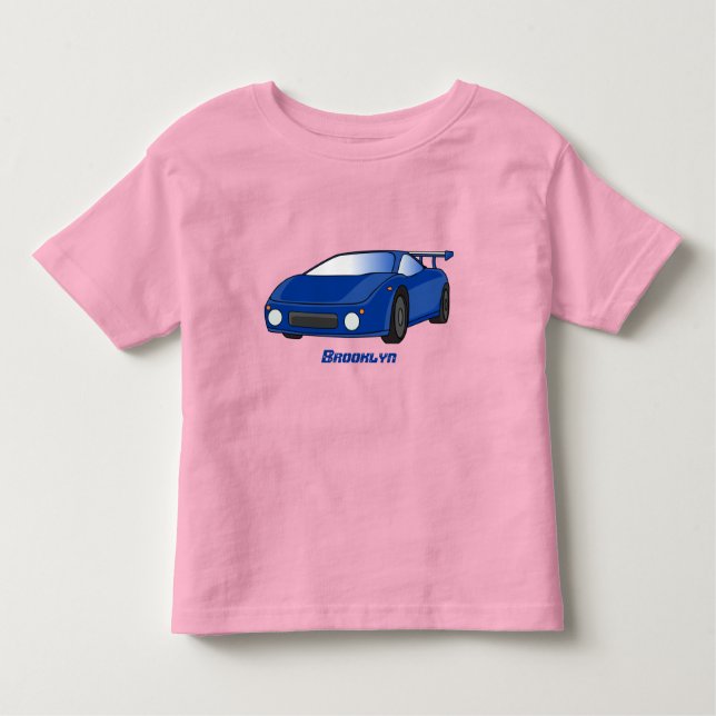 Blaue Sportwagen mit Airfolienillustrierung Kleinkind T-shirt (Vorderseite)