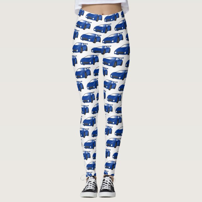 Blaue Sportwagen mit Airfolienillustrierung Leggings (Vorderseite)