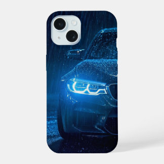 Blaue Sportwagen Nacht Regen Handyhülle iPhone 15 Hülle