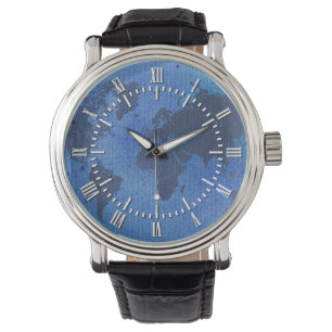 Blaue Spritzlackierverfahren-Weltkarte Armbanduhr