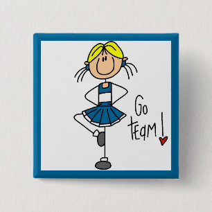 Blaue Stäbchen-Figur Cheerleader T-Shirts und Gesc Button