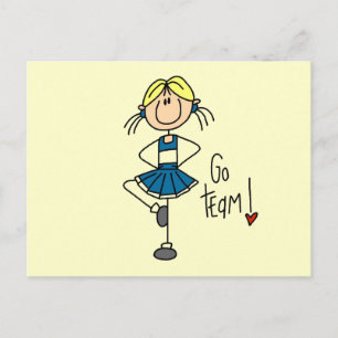 Blaue Stäbchen-Figur Cheerleader T-Shirts und Gesc Postkarte
