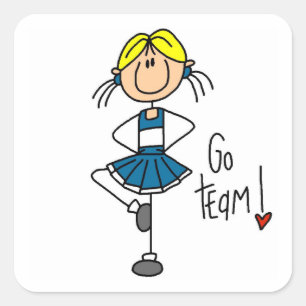 Blaue Stäbchen-Figur Cheerleader T-Shirts und Gesc Quadratischer Aufkleber