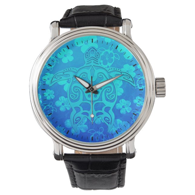 Blaue Stammes- Schildkröte Armbanduhr (Vorderseite)