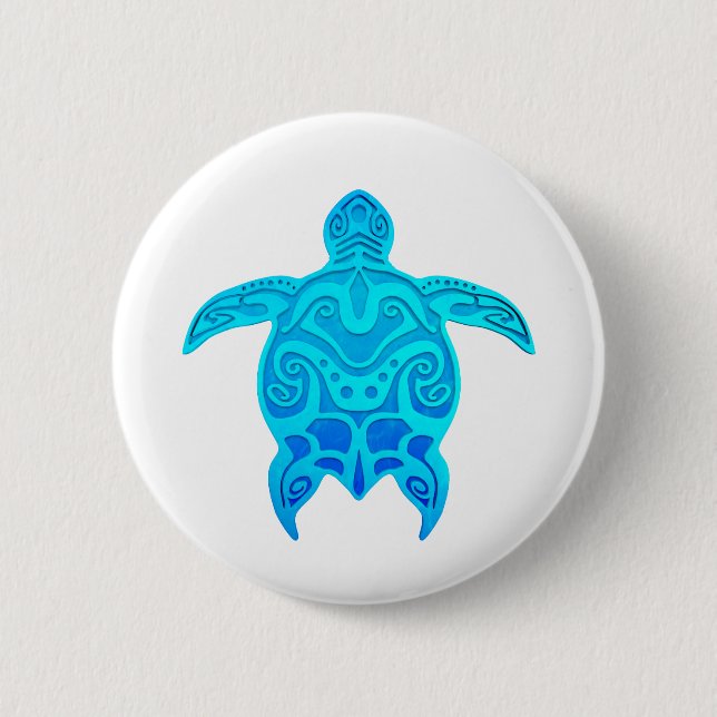 Blaue Stammes- Schildkröte Button (Vorderseite)