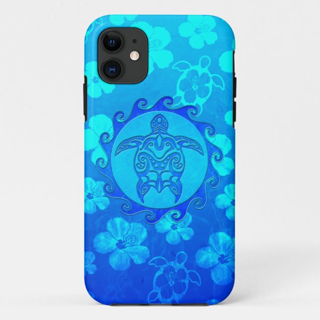 Blaue Stammes- Schildkröte Sun Case-Mate iPhone Hülle (Rückseite)