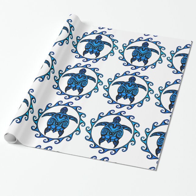 Blaue Stammes- Schildkröte Sun Geschenkpapier (Ungerollt)