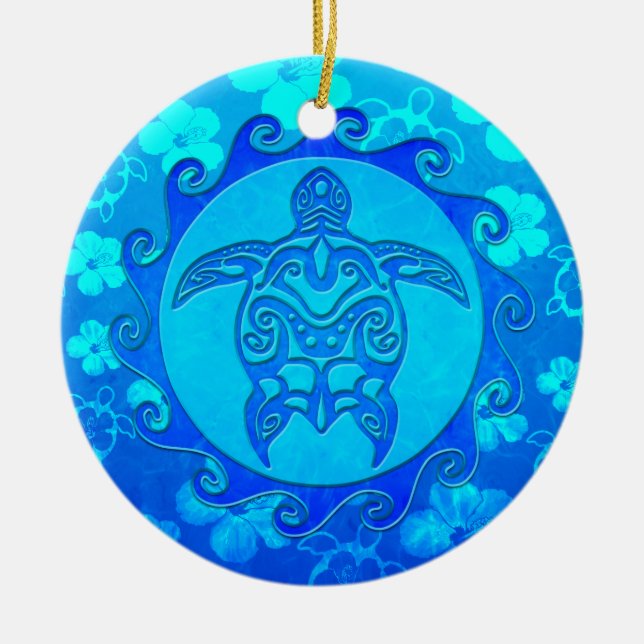 Blaue Stammes- Schildkröte Sun Keramikornament (Vorne)