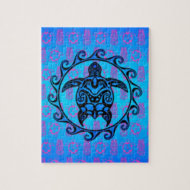 Blaue Stammes- Schildkröte Sun Puzzle (Vertikal)
