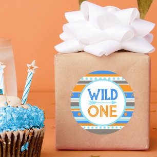Blaue Stammes-Wild-One-Geburtstagsaufkleber Runder Aufkleber