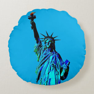 Blaue Statue der Lady Liberty Rundes Kissen