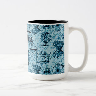 Blaue Steampunk-Muster-Kaffeetasse Zweifarbige Tasse