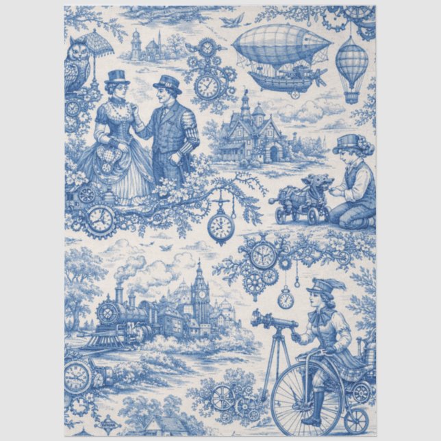 Blaue Steampunk-Toile-Seidenpapier Seidenpapier (Vorderseite)