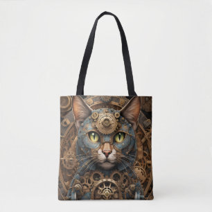 Blaue Steampunkkatze KI Kunsttote