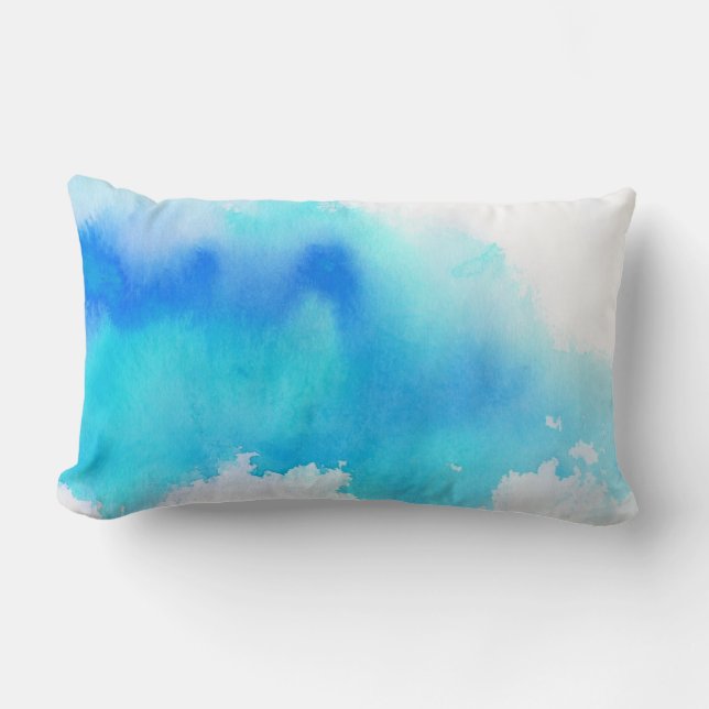 Blaue Stelle, abstraktes handgemaltes des Lendenkissen (Vorderseite)