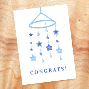 Blaue Stern Mobile Baby Junge Gratulationskarte Karte