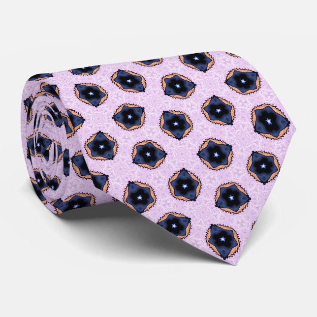 Blaue Sternblumen auf Flieder Krawatte (Gerollt)