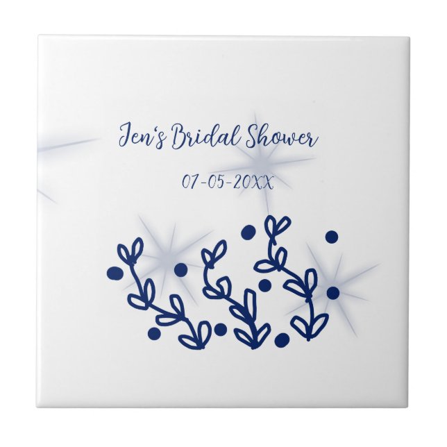 Blaue Sterne Blätter königlich luxuriöses Brautpar Fliese (Vorderseite)