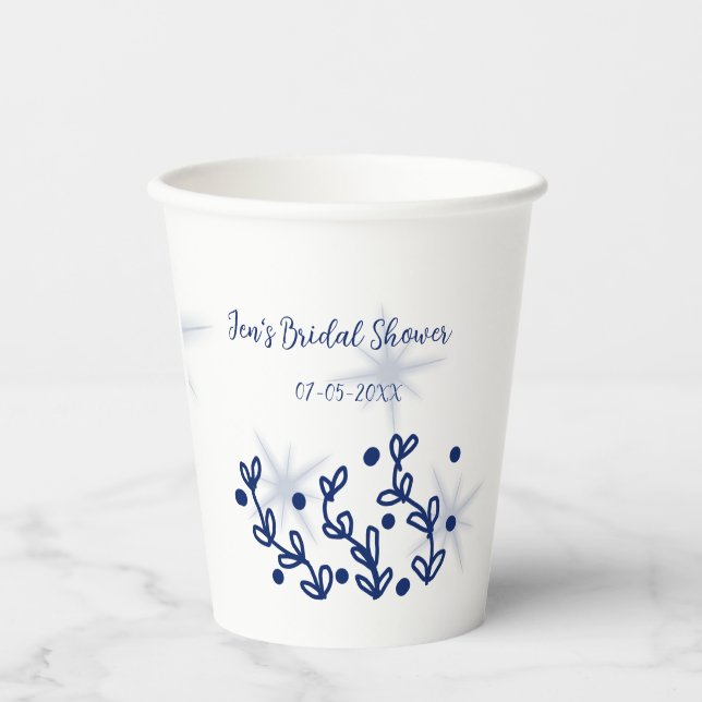 Blaue Sterne Blätter königlich luxuriöses Brautpar Pappbecher (Vorderseite)