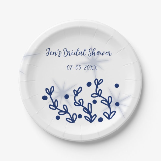 Blaue Sterne Blätter königlich luxuriöses Brautpar Pappteller (Vorderseite)