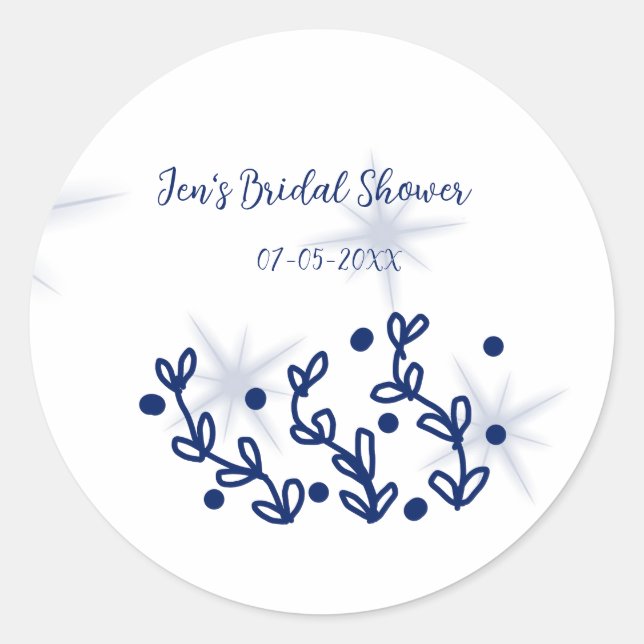 Blaue Sterne Blätter königlich luxuriöses Brautpar Runder Aufkleber (Vorderseite)