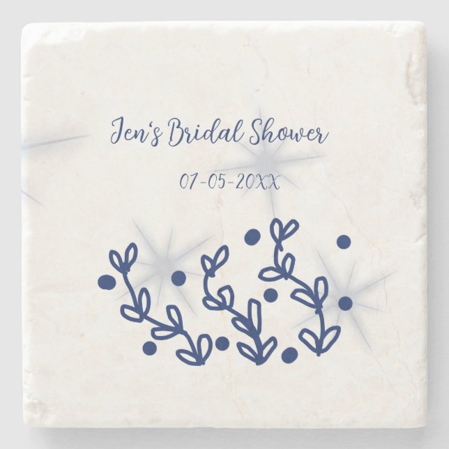 Blaue Sterne Blätter königlich luxuriöses Brautpar Steinuntersetzer (Vorderseite)