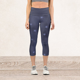 Blaue Sterne für Dunkelblau Capri Leggings